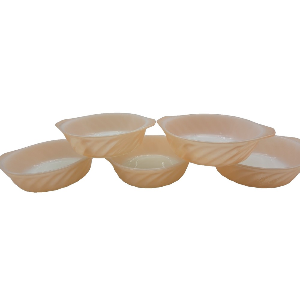 Lot of 5 VTG Anchor Hocking Fire King Gold Lustre Swirls Small Casserole Dish